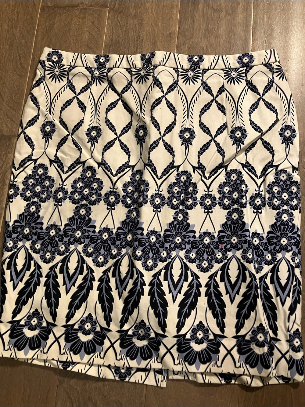Lila Rose Cream and Navy Blue Floral Pencil Skirt